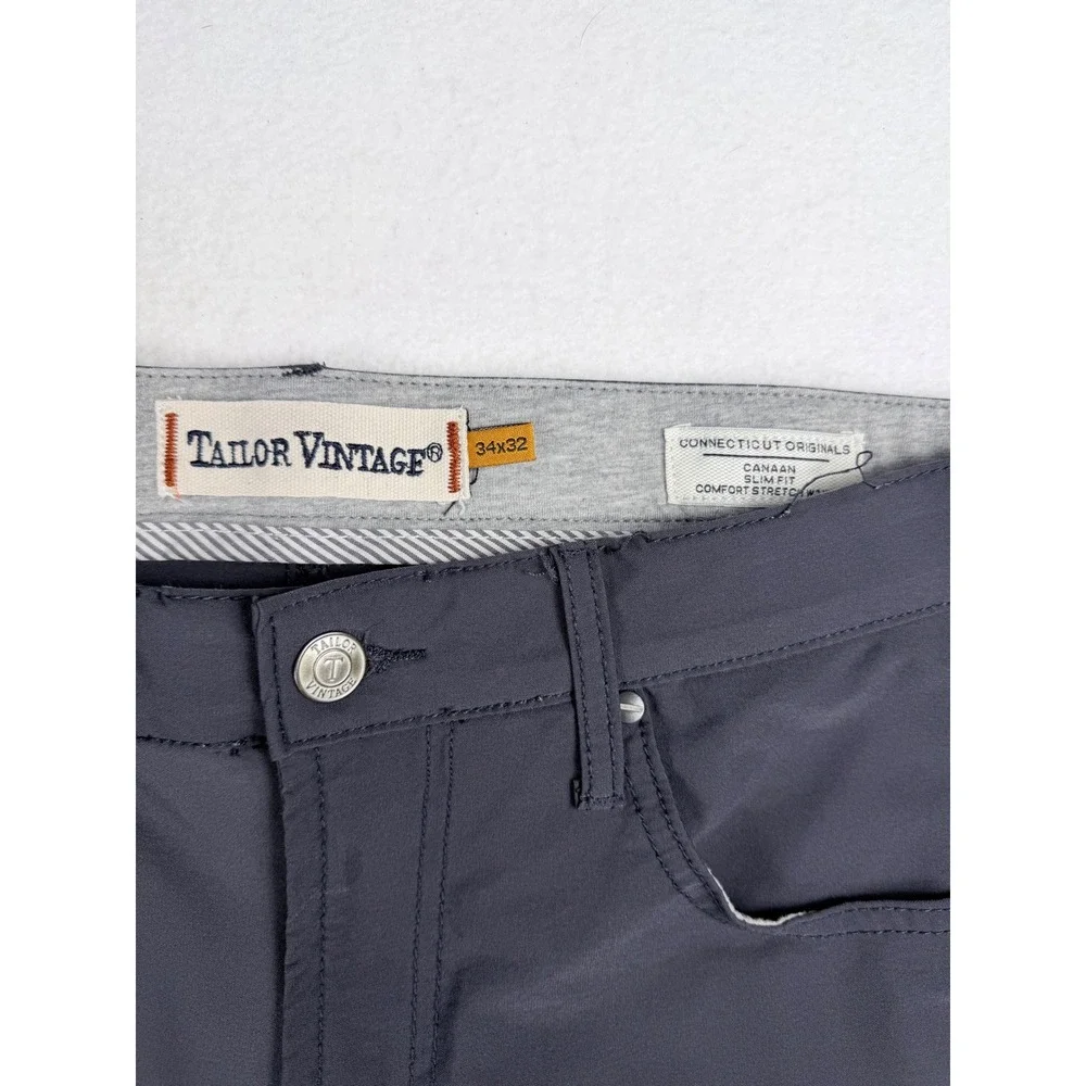 Tailor Vintage Mens Canaan Slim Fit Comfort Stretch Pants Grey 34x32 Nylon Blend